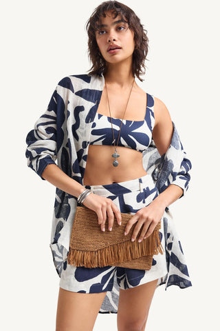 Playa Linen Boyfriend Shirt - Night Flower EcoLinen