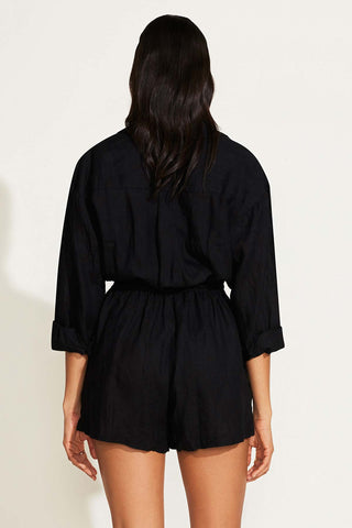 The Getaway Romper - Black EcoLinen