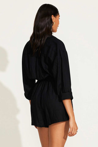 The Getaway Romper - Black EcoLinen