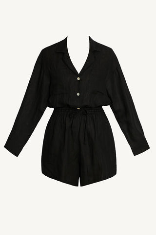 The Getaway Romper - Black EcoLinen