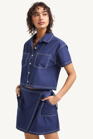 Ashley Wrap Skirt - Midnight Cotton Poplin