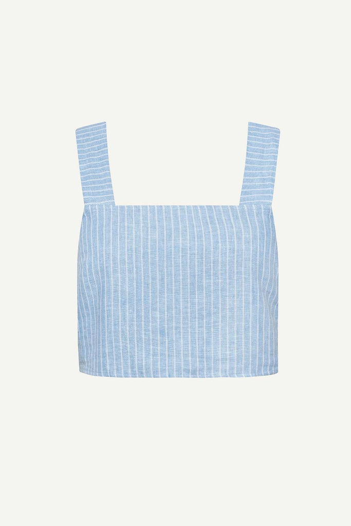 Blue and white striped beach tank top 