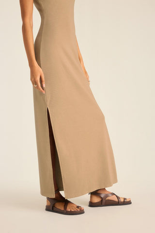 Daybreak Essential Midi Dress - Latte Cotton Rib