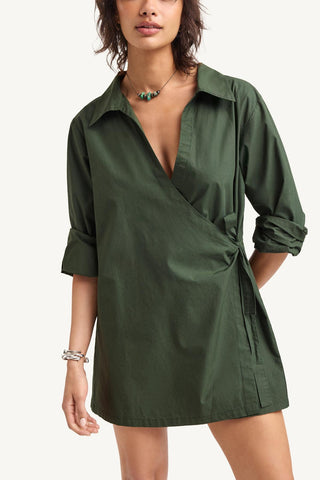 Elodie Wrap Dress - Forest Cotton Poplin
