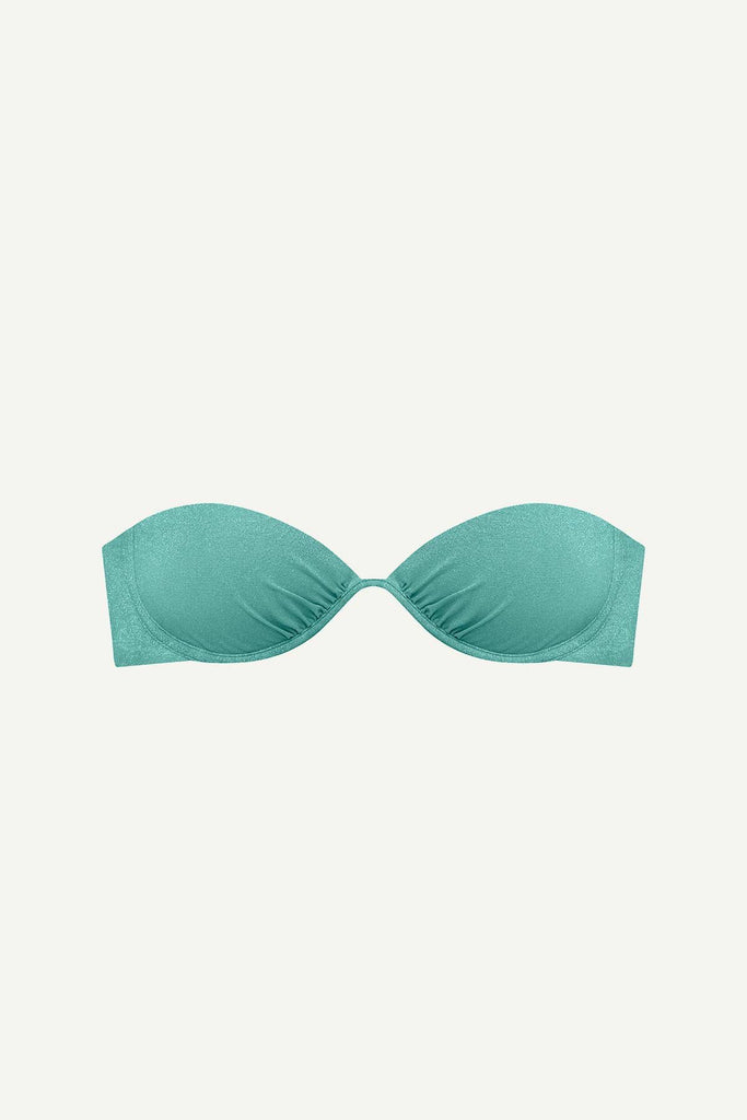 Metallic aqua bandeau swim top 