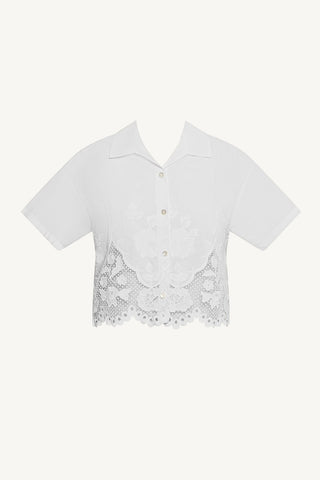 Flora Cropped Shirt - White Beachside Broderie