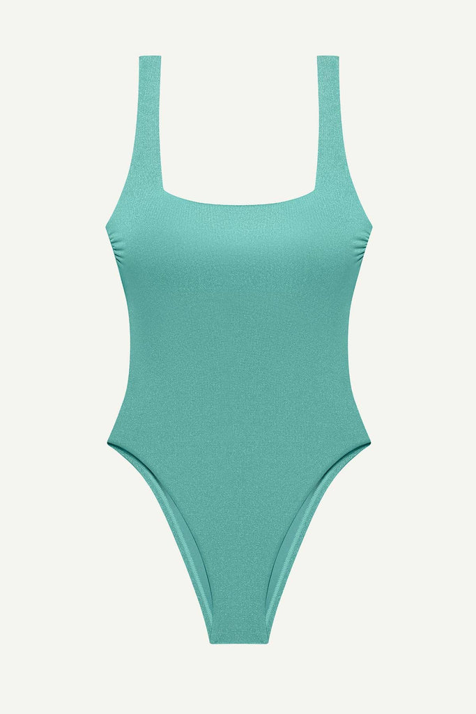 Aqua metallic one-piece swimsuit