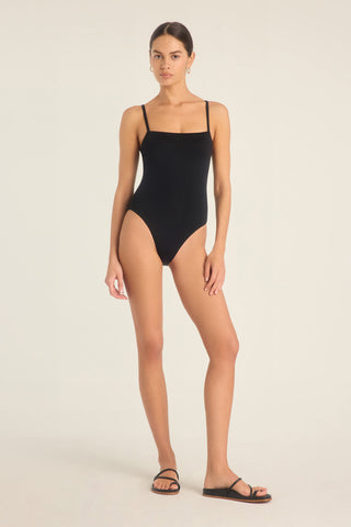 Jenna High Leg One Piece Full Cut - Black EcoLux