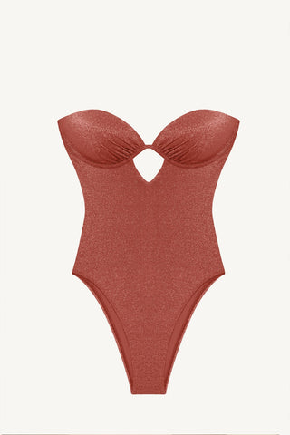 Mabel Underwire Bandeau One Piece - Pink Metallic
