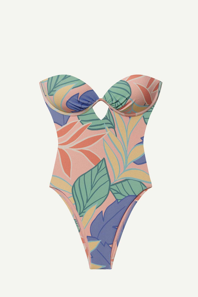 Bandeau one-piece jungle printed swimsuit
