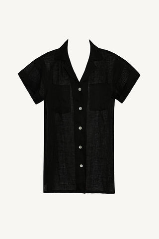 Playa Pocket Blouse - Black EcoLinen