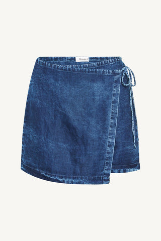 Willa Mini Wrap Skirt - Daydream Denim Cotton Linen