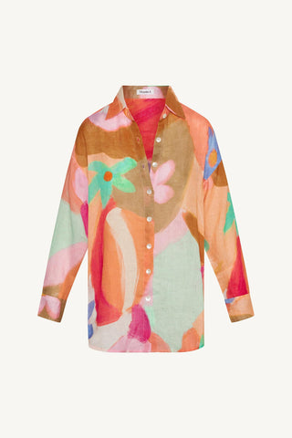 Playa Linen Boyfriend Shirt - In Bloom Colorblock EcoLinen