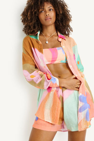 Playa Linen Boyfriend Shirt - In Bloom Colorblock EcoLinen