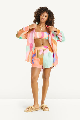 Playa Linen Boyfriend Shirt - In Bloom Colorblock EcoLinen
