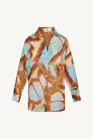 Playa Linen Boyfriend Shirt - Malachite Butterfly EcoLinen