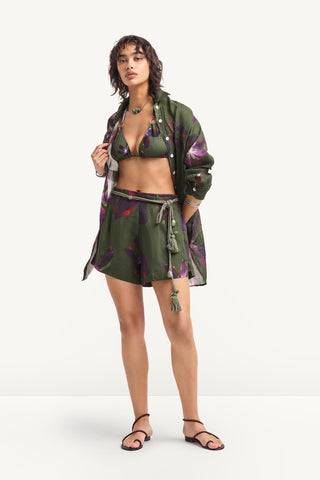 Playa Linen Boyfriend Shirt - Watercolor Orchid Ecolinen