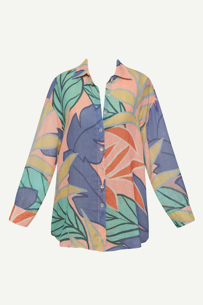 Jungle printed long sleeve beach shirt