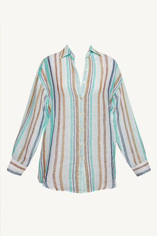 Playa Linen Boyfriend Shirt - Tidal Stripe EcoLinen