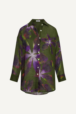 Playa Linen Boyfriend Shirt - Watercolor Orchid Ecolinen