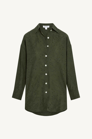 Playa Boyfriend Shirt - Olive Tropical Eyelet