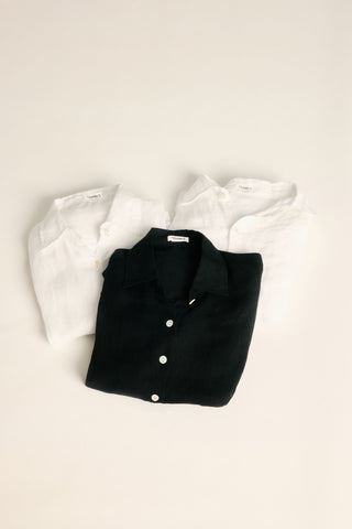 Playa Linen Boyfriend Shirt - Black and White