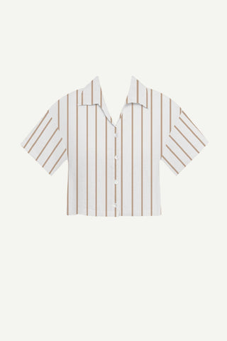 Hana Cropped Shirt - Boardwalk Stripe EcoLinen